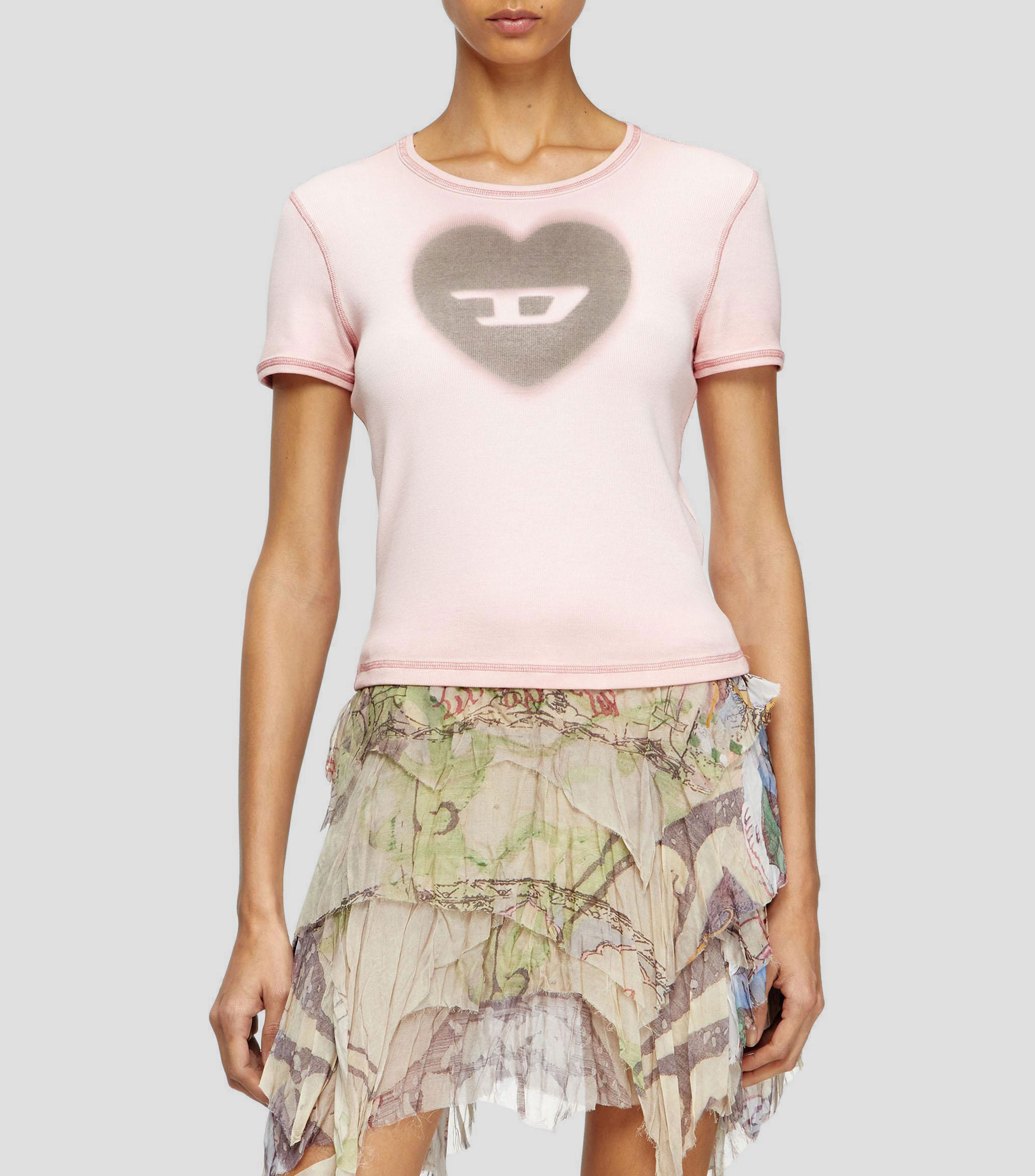 Playera cuello redondo manga corta con estampado Mujer